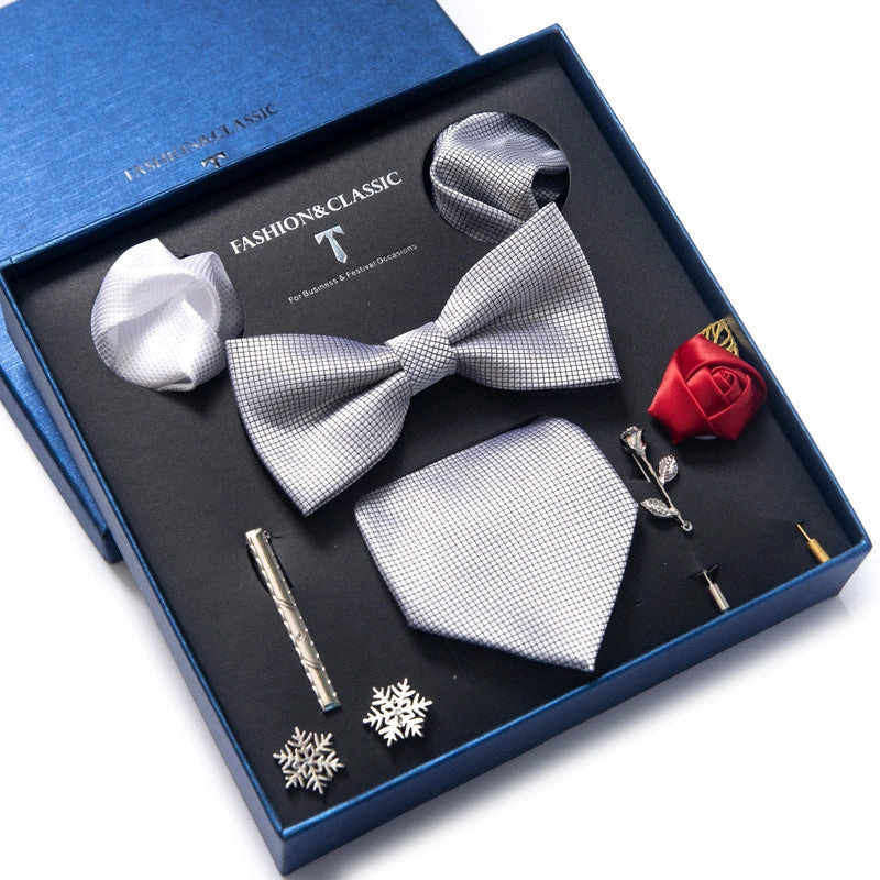 Elegante completo cravatta 8 pezzi: cravatta, fazzoletto, gemelli e spilla, perfetto regalo!