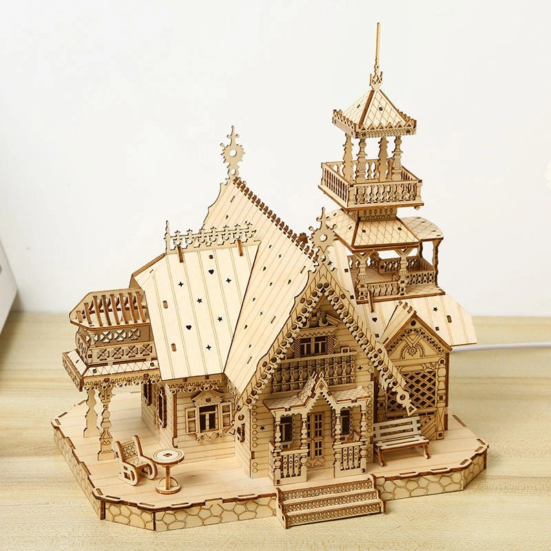 Incantevole Villa in Legno 3D: Un Castello da Costruire e Illuminare per Divertimento Educativo | PT-045