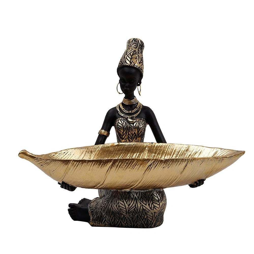 Piatto di frutta nero africano stile folk tailandese Resina Casa Ornamento Scultura Desktop Decor RRW040